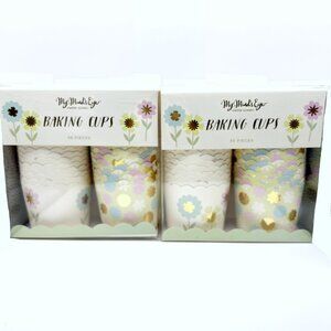 NEW 2x My Minds Eye Gold Foiled Pastel Flowers Baking Cups - 36 Count